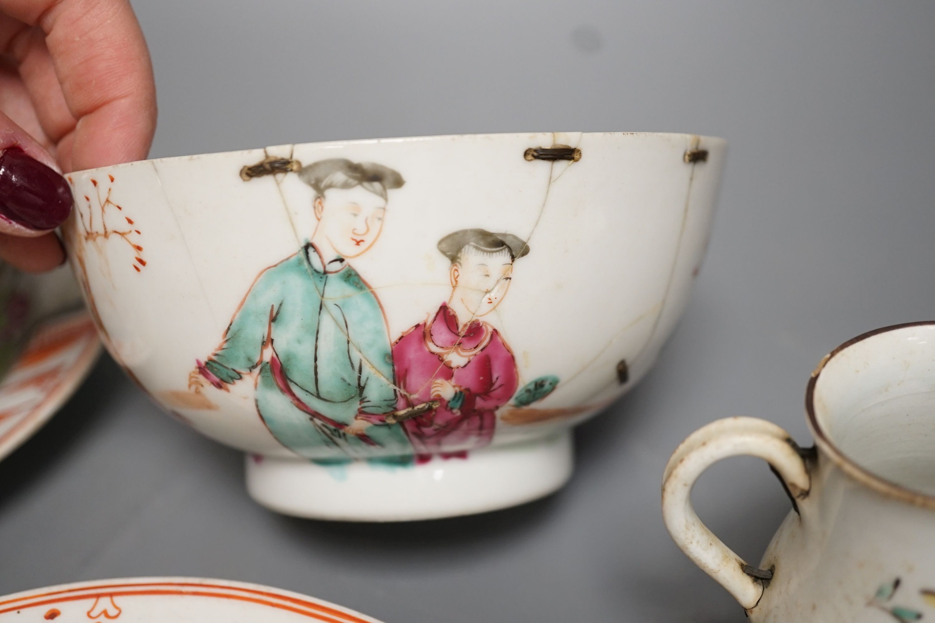 A group of 19th century Chinese famille rose and English chinoiserie tea wares